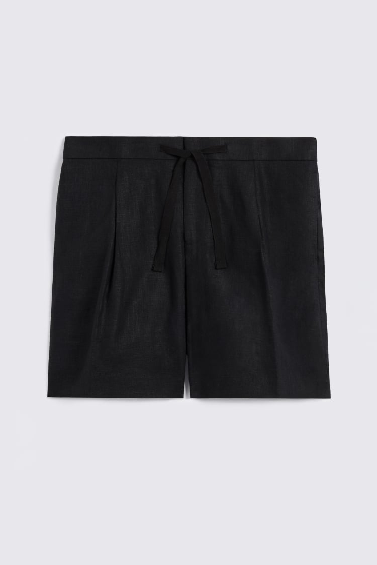 Black Linen-Blend Shorts